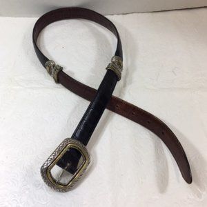 Brighton Brown Black Reversible Two-Toned Leather Croco-Look Belt Small